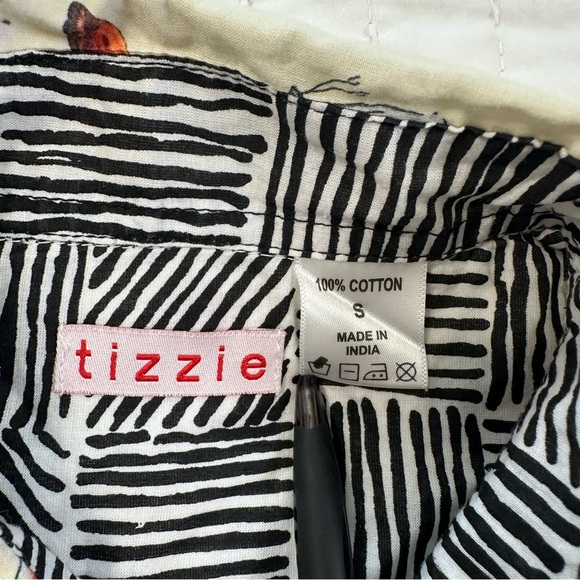 TIZZIE 100% COTTON 3/4 SLEEVE ROME SHIRT NEUTRAL BUTTERFLIES VOILE - Picture 8 of 14